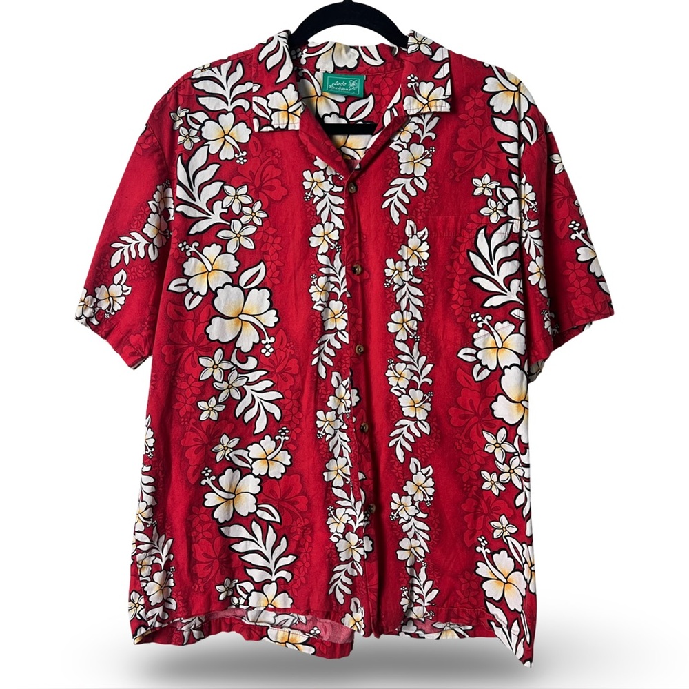 Jade Fashions‎ Made in Hawaii Red Floral Cotton Hawaiian Aloha Shirt – Sz. L